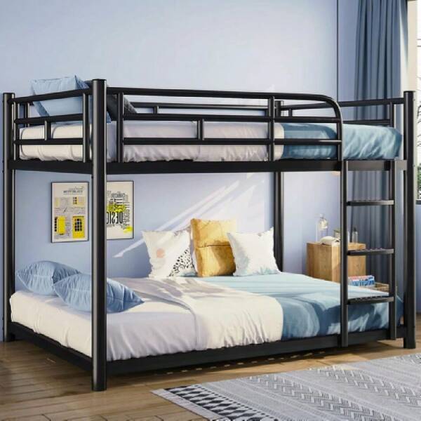Metal Bunk Bed, Full Size Bed Frame For Adults, Twin Over Full Bunk Bed With Ty Guardrail And Ladder, Bed Twin (Black),23157752