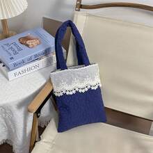 Women's Lace Patchwork Handbag Fashionable Versatile Mini Floral Purses For Daily Life, Work, Travel - Blue - View 3