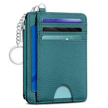 Teal Blue Credit Card Holder Small Wallet Women, Minimalist Slim RFID Blocking Wallet Woman Keychain With Zipper Coin Pocket, Front Pocket Thin Travel Card Case With ID Window Ladies Gifts{"Color_name":"SolidBlue"} - 多色19 - 查看 1