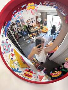 1pc DIY壁挂镜子凹凸镜加大直径21cm拍网红广角镜家居装饰哈哈镜彩绘转角镜拍照道具后视镜摆件拍照网红好看 - 彩色 - 查看 2