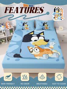 Bluey Cartoon Digital Print Bedsheet, Bluey Bedding, Mattress Protector, Bed Cover, Fitted Sheet, Comfortable Home Textile, Cool-Toned Fitted Sheet, Breathable Anti-Pilling Mattress Protector, Soft & Skin-Friendly, Bluey Spanking Pattern, Cartoon Pattern Bed Cover, Bluey Home Decor, Note: Bedsheet Does Not Include Pillowcase - Multicolor - View 5