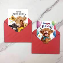 1 Stück/2 Stücke Lustige Hochland-Kuh Geburtstags-/Weihnachtskarte - humorvolles "Heilige Kuh!"-Design, Geschenk für Fans von Nutztieren, Freunde und Familie - hochwertige Kartenpapier mit Soft-Touch, Weihnachtsgeschenke