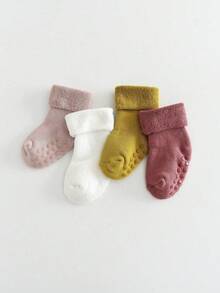 4 Pairs Thick Warm Comfortable Anti-Slip Baby Socks, Suitable For Toddler Boys And Girls, Autumn/Winter - Multicolor - View 3