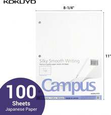 KOKUYO 5x5 Graph Paper, Loose Leaf Paper 8.25&#34;X11&#34;, 100 Sheets, Smooth Writing Surface, Bleed Resistant Filler Paper For Math, Engineering, Art Projects. Japan Import (WSG-NO-887G2)