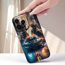 Funda de Teléfono con Patrón de Escena de Explosión de Coche Deportivo Genial, Diseño Nuevo y de Alta Gama, Funda de Teléfono Resistente a los Golpes, Adecuada para iPhone 16 15 14 13 12 11 XR XS Xsmax SE 8 7 Pro Plus Max Mini Series, Puede Ser un Regalo para Novio o Novia - Colores mixtos - Ver 3