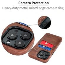 Funda de tarjeta para 14 Pro Max con placa de metal integrada para montaje magnético y 2 bolsillos: Funda de billetera de cuero sintético premium Exec M2 (14 Pro Max, Marrón) - Multicolor11 - Ver 5
