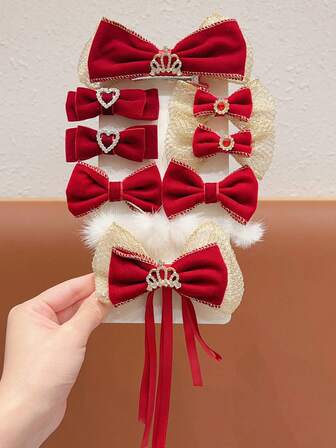 2pcs Adult Fashionable Versatile Accessories Sweet Girl Short Flocked Bow Elegant Minimalist Cute Festive Party Hair Clips Side Bangs Clips, Suitable For Daily Use