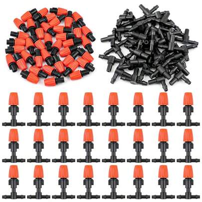 25pcs Micro Spray Adjustable Flow Irrigation Drippers 1/4 Inch Sprinkler Drip Irrigation Mister Heads With 3 Way Tee Connector Drip System For Garden Lawn Watering Fittings