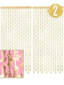 2 paquetes de decoraciones para fiesta del oeste - Decoraciones para fiesta de rodeo, decoraciones de botas en el suelo de 3.3ft X 6.6ft para despedida de soltera, cumpleaños, fotomatón, tema de rancho, ducha nupcial - Telón de fondo de oropel metálico y decoraciones para boda campestre