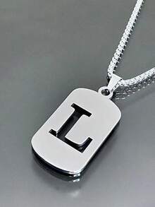 1 Piece Fashionable And Personalized Geometric Square Necklace With 26 English Letter Pendant Made Of Stainless Steel, Simple And Versatile Accessory Foromen And Men