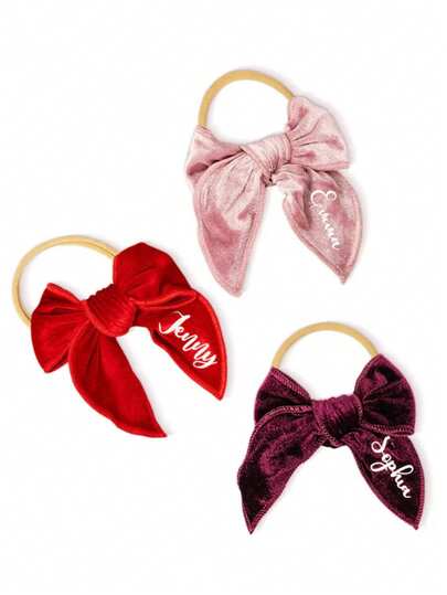 Personalized Customized Girl's Name/Text Bow Headband, Velvet Bow Hairband, Multi-Color Velvet Bow Headband, Welcome Party/New Mother Gift, Suitable For Girls' Cute Bow Hairband, Suitable For Children's Girls' Daily Hair Accessories Gift, Multifunctional, Decorative, Engraved, Lettered, Fashionable, Cute, Colorful, Kawaii, Lovely, Casual, Unique, Customized, Baby Gift, Cute Baby, Family, Friends, Daughter, Son, Her, Children's Day, Spring Break