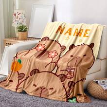 1 Manta personalizada con patrón de capibara con tu nombre - Suave, cálida y cómoda para camas, sofás y sillas de oficina - El regalo perfecto para Navidad y Halloween., Sofá cama, Regalo personalizado, Manta personalizada - Marrón Mocha - Ver 3