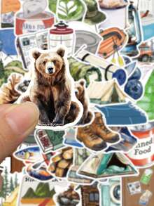50pcs Outdoors Camping Collage Stickers Cartoon Tent Camera Beverage Decal DIY Notebook Phone Guitar Luggage Surfboard Stickers - Camel - View 5