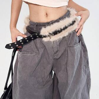 1pc Women's Belt Fashion Accessory Leather Belt Western Cowboy Retro Street Style Plush Double Eyelet Decoration Everyday Versatile