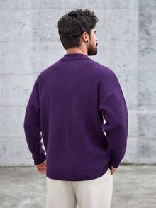 男士美式复古半高领长袖卫衣/适合秋冬/日常休闲 - 紫色 - 查看 7