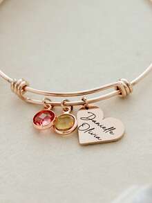 Braccialetto personalizzato con pietra di compleanno, braccialetto con ciondolo a forma di cuore personalizzato, braccialetto con ciondolo a forma di cuore e pietra di compleanno personalizzata, gioielli per mamma e nonna, regalo personalizzato, gioielli di compleanno personalizzati, regalo di compleanno, regalo in acciaio inossidabile, gioielli estivi, adatto come accessorio per damigelle, anniversario, regalo per la festa della mamma - Multicolore - Visualizzare 7