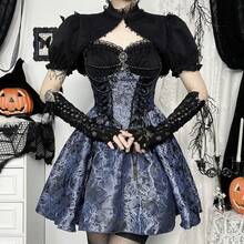Goth Bolero Crop Shrug Top Women Punk Puff Sleeve Y2k Victorian Rave Mock Neck - màu đen - Xem 2
