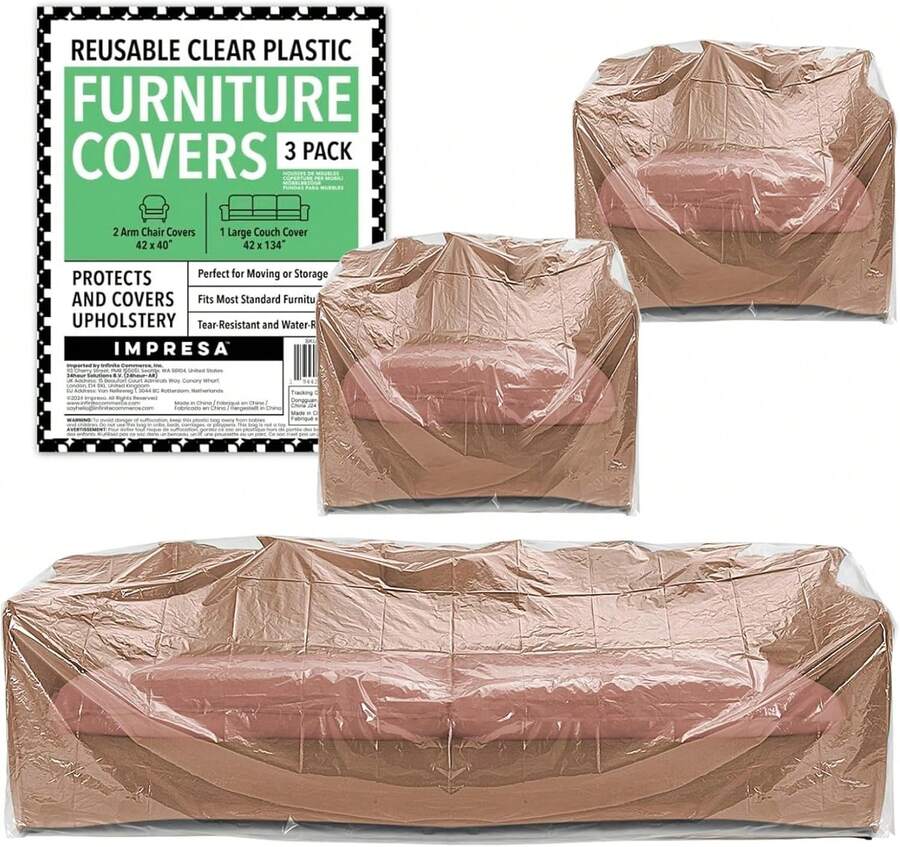 Variety 3 Pack Furniture Covers, Includes 1 Clear Plastic Couch Cover And 2 Armchair Covers, Reusable And Weight Sofa Protector For Moving, Storage And Seasonal Use, 2 Mil Thick,23164493 - Nhiều màu - Xem 1