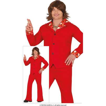 Fiestas Guirca Red Disco Costume For Adults, Vintage Party Costume, Retro Style Costume With Wide Pants And Shiny Jacket, Ideal For Themed Celebrations, Carnival, And Costume Events In Various Sizes - FREE Shipping ✅ Delivery Within 24/48 Hours To Spain (Mainland)