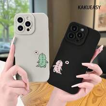Creative And Simple Cute Little Dinosaur Couple Pattern  Hot-Selling Men And Women Matte Quality Couple Anti-Drop Mobile Phone Case Comfortable Grip IPhone16promax, 16 15pro 14PLUS 13 12Pro 11 Pro Max X XSMAX  GalaxyS22 S23, S24, S23ULTRA.S25 Valentine's Day, Birthday Gifts For Girlfriends, Boyfriends, Family, Friends - màu đen - Xem 6