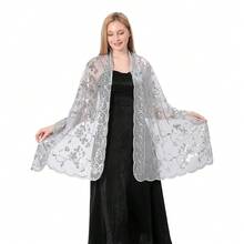 Shawls And Wraps For Evening Dresses,Women Formal 1920s Sequin Flower Sheer Shawls And Wraps For Wedding-{"Color_name":"SilverGray"} - 銀灰色 - 查看 4
