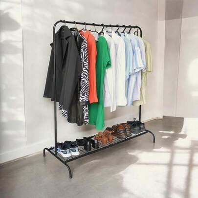 Arara Cabideiro Italia com Sapateira Suporte de Roupa Preto