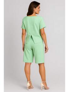 Elegant Women's Set With Blouse And Bermuda Shorts In Sensory Fabric - 橄欖綠 - 查看 2