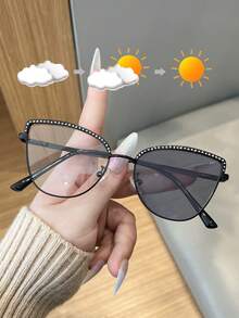 1 Pair Metal Cat Eye Photochromic Glasses, Multifunctional Glasses For Women, Suitable For Outdoor Activities, Computer Use And Prescription - Gradient gray - View 2