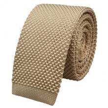 Corbata delgada de punto de unicolor y textura para hombres, acabado cuadrado {"Talla_nombre":"Talla única","Color_nombre":"Champán" - Multicolor1 - Ver 1