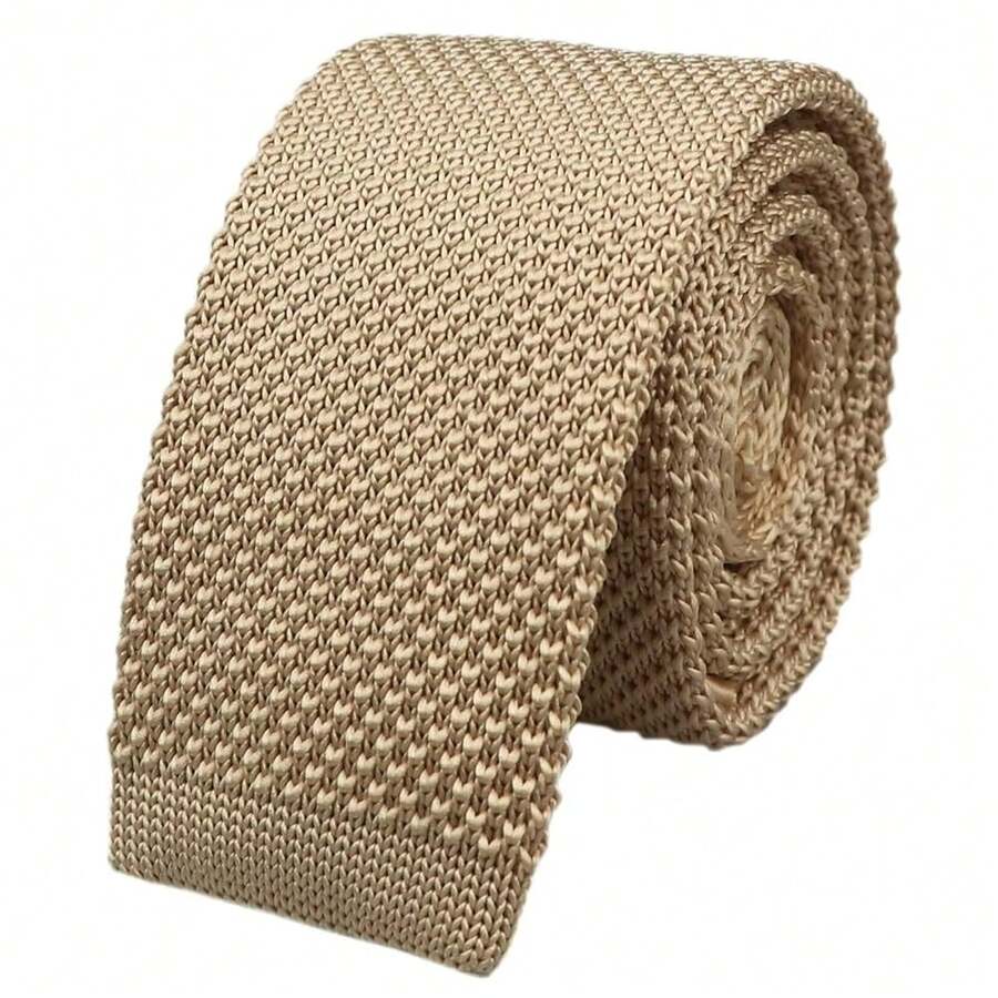Corbata delgada de punto de unicolor y textura para hombres, acabado cuadrado {"Talla_nombre":"Talla única","Color_nombre":"Champán" - Multicolor1 - Ver 1
