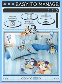 Bluey Bộ chăn ga gối Brui 2/3 món, Chăn ga gối Brui, Bộ chăn ga gối thoải mái và thoáng khí, Thân thiện với da, Bộ vỏ chăn họa tiết hoạt hình, Mềm mại và không bị xù lông, Vải dệt gia dụng đáng yêu, Vỏ chăn và vỏ gối tông màu mát mẻ, Không kèm chăn bông, Phù hợp với giường đơn, đôi, cỡ Queen, cỡ King, Sử dụng được cả bốn mùa - Màu xanh lam - Xem 6