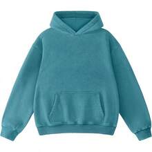 FAIABLE Mens Hoodies Oversized Unisex Wash Hoodie Heavyweight Fleece Vintage Cotton Sweatshirt Men Women Streetwear - Turquoise - 查看 12