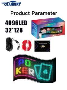 GLANBERT 1 Set Car LED Sign DIY Programmable Scrolling LED Display 24.8"X7.87" USB 5V Matrix Panel, Bluetooth App Control, Custom Text & Animation Light Signs For Store Car Hotel Event Festival - 彩色 - 查看 14