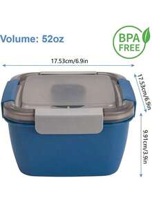 一套多功能沙拉碗 - 包括一个大沙拉碗、一个便当盒托盘、一个防漏酱料盒、一个密封盖和一个叉子，适合健康成人午餐；可放入洗碗机/微波炉，厨房必备，圣诞礼物，适合所有人 - 藍色1.5L - 查看 8