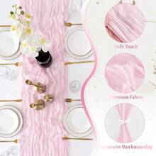 JEZID 12 Pack  Pink Cheesecloth Table Runner Boho Rustic Gauze Cheesecloth 120 Inch 10FT Cheese Cloth Runner For Wedding Bridal  Shower Party Home Dration,23193266 - 粉色 - 查看 5
