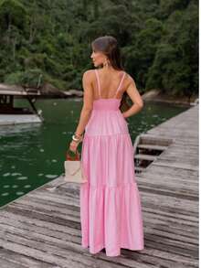 Women's Long Dress With Loose Straps, Light Summer - Dusty Pink - View 4