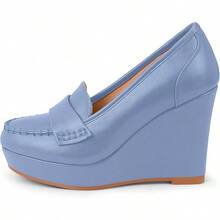 Women's Platform Loafer Wedge Pumps Slip-On Office Casual Penny Loafer Shoeshalloween - Màu xanh lam - Xem 8