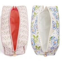 Makeup Bag Travel Cosmetic Bag For Women Girls, Zipper Make Up Pouch, Floral Flowers Toiletry Organizer Makeup, Portable Storage Bag, Cosmetic Travel Cloth Bag (Pink+Large Blue Flowers){"Color_name":"TwoPack:(Pink+LargeBlueFlowers)"} - 兩件裝:(粉紅色+大藍花) - 查看 3