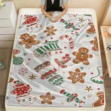 1 szt. flanelowy koc z piernikami i laską cukrową – miękki i przytulny narzuta całoroczna, na sofę, koc podróżny – świąteczny dodatek do pościeli, z wzorem pierników i laski cukrowej, ciepły koc