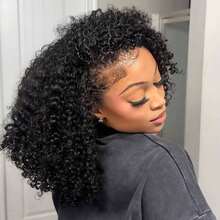 V Part Curly Wave Wig Human Hair No Leave Out V Shape Water Weave Curly Upgrade U Part Wigs With Clips Daily Wear Soft Hair Glueless V-Part Wig No Filter Glamorous Weekend Ready For Women Beginner Friendly No Lace No Glue No Sew In Daily Wear Hair Accessory 200% Density - Natural Black - View 3