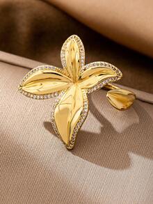 1 Pc 18K Gold Plated Flora Statement Ring For Women, Minimalist Chunky Rings Jewelry For Daily Wear