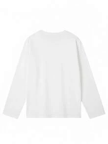 Áo thun cotton dài tay in chữ dáng rộng cho nữ, đa năng cho mùa xuân và mùa thu - trắng - Xem 5