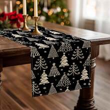 1pc Black Christmas Tree Tablecloth, Christmas Snowflake Kitchen Decor, Indoor & Outdoor Home Decor, Party Supplies For Winter Holiday Season, Size: 13x35/13x47/13x72/13x90/13x108 Inches