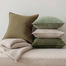 Neutral Linen Pillow Covers Pack Of 4 Decorative Natural Solid Throw Pillow Covers Soft Accent Boho Farmhouse Couch Pillowcases Modern Home Decors Living Room Bed Sofa 18x18 Inch - 18 英吋 x 18 英吋(4 件裝)+ 綠色和白色 - 查看 7