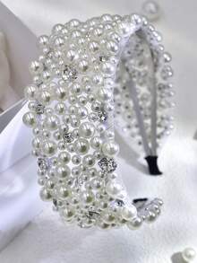 1pc Pearl Headband, Minimalist & Fashionable Bridal Crystal Hairband, Suitable For Weddings, Parties, Casual Occasions, Commuting, Dances, Gatherings