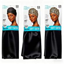 Kiss Colors & Care Soft Satin Hair Wrap Scarf (3-Pack) - Black, 60" XL, Adult Female Hats