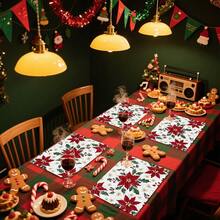 1 buc/4 buc/6 buc/100 buc Covorașe decorative de Crăciun cu model Poinsettia - Protecții de masă dreptunghiulare din poliester, lavabile la mașină, suporturi decorative pentru sufragerie, articole pentru petreceri, cadouri de Crăciun