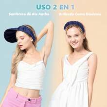 Sombrero de Visera y Ala Ancha 2 en 1 UPF 50+ para Mujer - Poliéster, Lavado a Mano, Origen China - Azul Marino - Ver 6