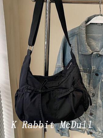 New Fashion Daily All-Match Niche Pleated Design Bow Decorated Crossbody Bag, Casual Simple Solid Color Handbag, Large Capacity, Portable, Lightweight Travel, Suitable For School, Work And Commute