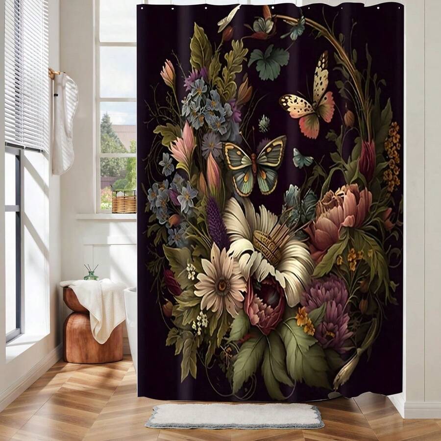 ستارة دش مطبوعة بنمط نباتي فاخر وراقي، مناسبة لديكور الحمام والغرف العامة وديكور المنزل والإكسسوارات الحمامية، ديكور عيد الميلاد